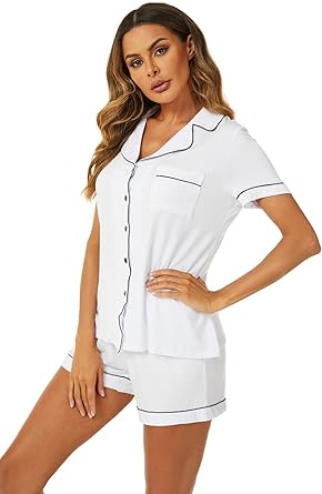 Button Up Pajama Set for Women Shorts Short Sleeve Knit Sleepwear 2 Pice Pjs Sets