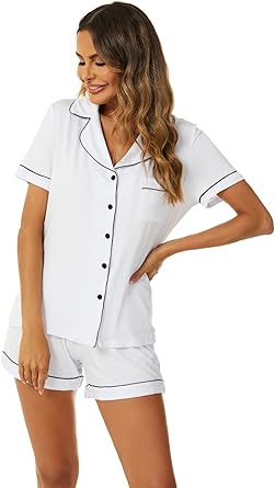 Button Up Pajama Set for Women Shorts Short Sleeve Knit Sleepwear 2 Pice Pjs Sets